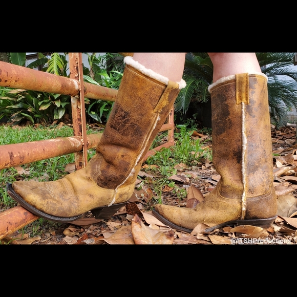 Stetson Shoes - 12) STETSON Leather Shearling Fur Wool Western Cowgirl Sz. 8